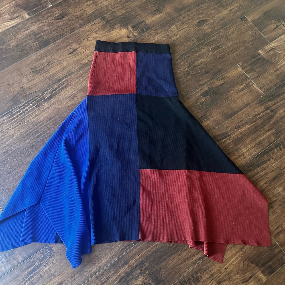 Warehouse Trapeze Color Block Midi Skirt